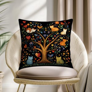 Colorful Cat Tree Pillow Cover – Whimsical Animal Art Cushion for Cozy Sofa and Playful Home Decor