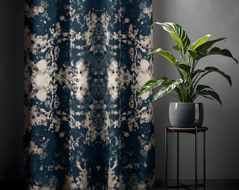 Abstract Blue Tie-Dye Window Panels - Artistic Bohemian Curtain for Living Room or Bedroom