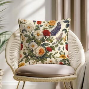 Romantic Rose Pillow Cover – Elegant Floral Cushion with Garden Blooms and Vintage Botanical Charm