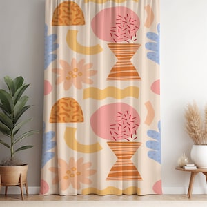 Abstract Colorful Window Curtain – Playful Modern Geometric Drapes for Kids Room or Creative Spaces