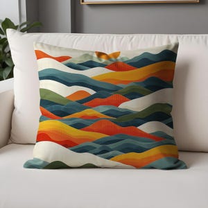 Colorful Abstract Mountain Pillow Cover – Sunset Landscape Decorative Cushion Cover for Modern Artistic Home Decor