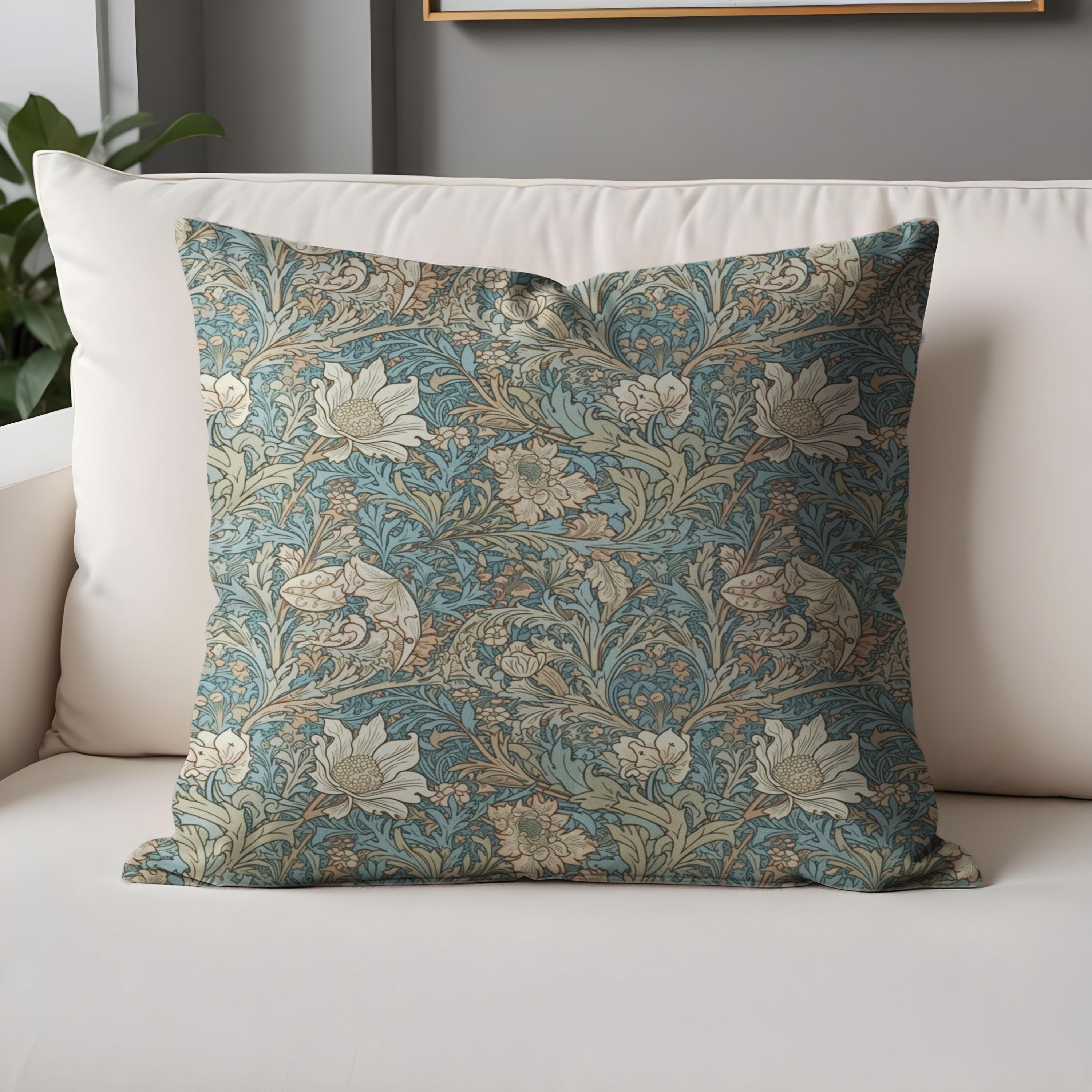 William Morris Inspired Blue Floral Pillow Cases – Vintage Cushion Covers, Artistic & Cozy Decorative Accent for Home Styling