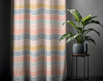 Boho Pastel Striped Curtain - Soft Peach, Blue, and Yellow Pattern, Modern Home Decor
