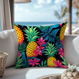 Tropical Pineapple Outdoor Pillow Cover: Coastal Patio Decor
