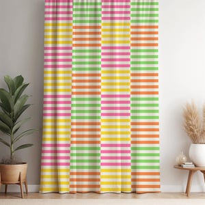 Colorful Striped Window Curtain: Bright Kids Room Decor