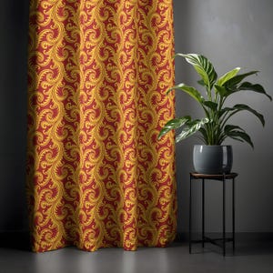 Bold Red and Gold Curtain - Luxury Scrollwork Drapes for Elegant Home Decor