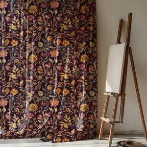 Vintage Floral Linen Curtain: Plum Botanical Window Drape