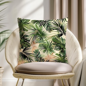 Lush Green Leaf Pillow Cover – Tropical Plant Pattern Cushion for Boho Home Styling