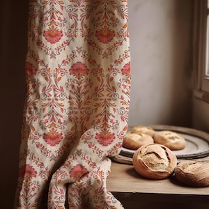 Vintage botanisch linnen gordijn: rustiek wijnstokbloemenpatroon, Cottagecore Farmhouse-raamgordijnen