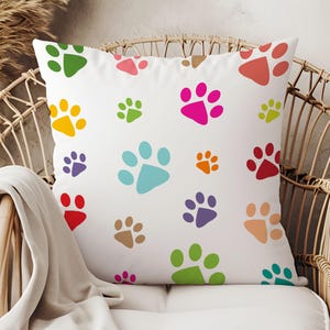Colorful Paw Print Throw Pillow Cases- Pet Lover Decor for Dog & Cat Owners