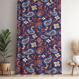 Tenda da finestra Boho Paisley – Tende con motivo floreale blu navy con stile orientale vintage per l&#39;arredamento del soggiorno
