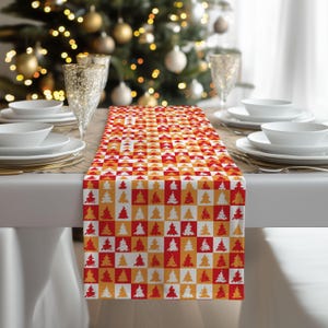 Holiday Table Runner with Santa, Gifts, and Trees - Cheerful Christmas Décor