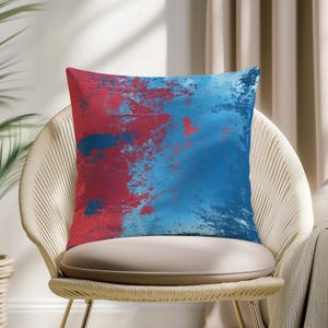 Graffiti Art Dekokissenbezug - Urban Street-inspiriertes rotes und blaues abstraktes Kissen für mutiges Interior-Styling