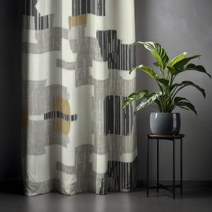 Moderne abstrakte Vorhänge - Neutrale geometrische Mustervorhänge, schwarzgraue und goldene Fensterpaneele, minimalistisches Wohndekor