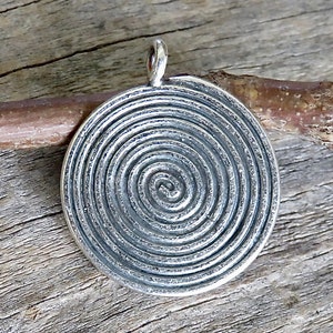 Hill Tribe Fine Silver Reversible Double Sided Spiral Disk Charm or Pendant | Artisan Silver Pendant | Jewelry Supply | One Piece - SPR-6
