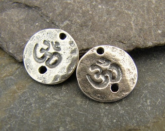 Tiny Hammered Om Link - Artisan Sterling Silver Om  - One Pair - LNK-1