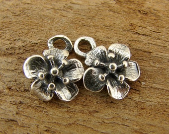 Sterling Silver Charms - Cherry Blossoms - Artisan Sterling Silver Flower Charms - One Pair - FL-2