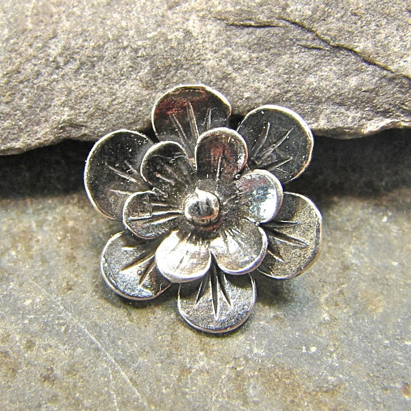 Sterling Silver Flower Shank Button - Sterling Silver Button - 1 Piece  Perfect For Leather Wrap Bracelets - Sterling Silver Findings - HK-8