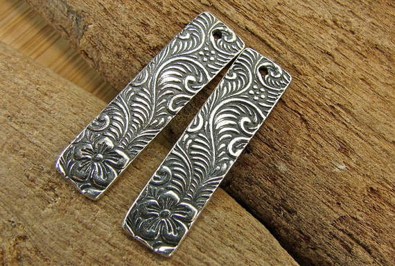 Artisan Sterling Silver Long Slender Rectangle Charms Flowering Vines  Handmade Charms Artisan Findings Jewelry Supply 1 Pair FL-7 - Etsy