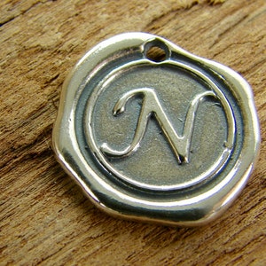 Sterling Silver Round Wax Seal N Pendant Letter N Artisan Sterling Silver Monogram Wax Seal Initial Pendant Letter Charm rws image 2