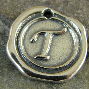 Sterling Silver Round Wax Seal T Pendant - Letter T - Artisan Sterling Silver Monogram - Wax Seal Initial Pendant - Letter Charm - rws