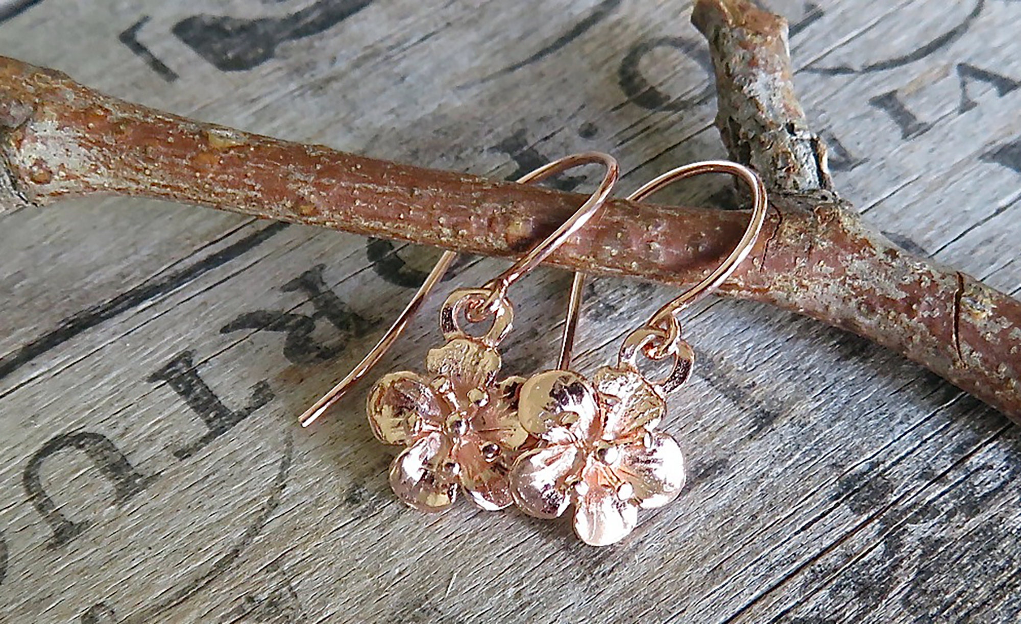 Rose Gold Charms Cherry Blossoms Artisan Rose Gold Vermeil | Etsy
