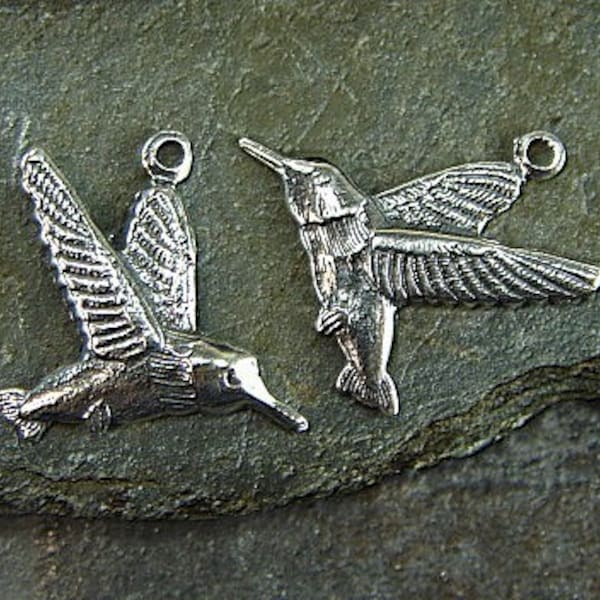 HummingBirds - Sterling Silver Hummingbird Charms - One Pair - Two Pieces