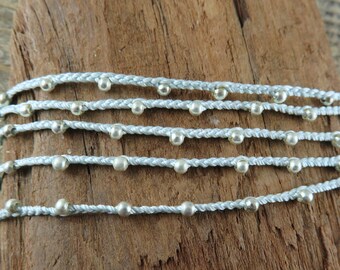 Handmade Crocheted Neck Cord - 32" Beaded Crochet Necklace Or Wrap Bracelet- Crochet Necklace Cord - Delicate - Crochet Wrap Bracelet - C-1