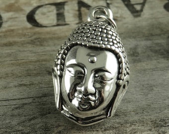 Sterling Silver Buddha Head Pendant - Artisan Sterling Buddha - Yoga Jewelry - Silver Buddha Pendant - Sterling Silver Buddha Pendant