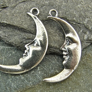 Vintage Man in The Moon - Sterling Vintage Replica Charms - One Pair - CEL-1