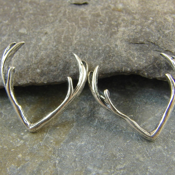 Tiny Sterling Silver Antlers - Charm or Petite Pendant - Two Pieces - Artisan Sterling Charms - Artisan Sterling Silver - ABI-14