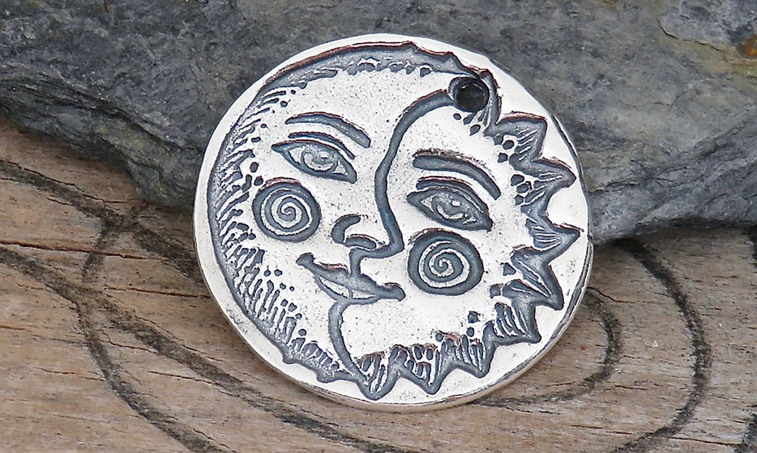 Rustic Artisan Sterling Silver Sun and Moon Face Pendant | Sterling ...