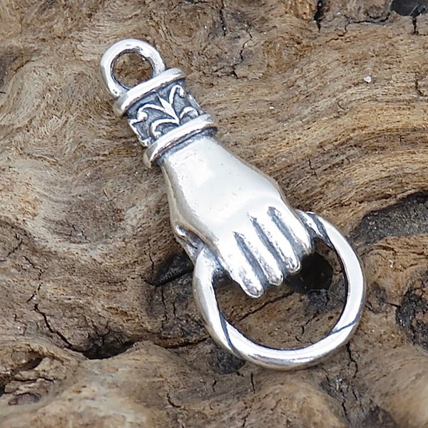 Sterling Silver Hand Holding Ring Pendant Or Charm Holder | Victorian Hand Charm | Handmade Findings | Sterling Findings Supply - HFE-7