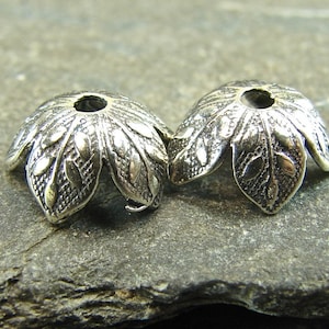 Sterling Silver Leafy Petal Bead Caps | 9mm | Sterling Silver Findings | Jewelry Making Supply | Flower Bead Caps | One Pair - BC-6