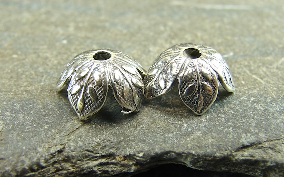 Sterling Silver Leafy Petal Bead Caps | 9mm | Sterling Silver Findings |  Jewelry Making Supply | Flower Bead Caps | One Pair - BC-6
