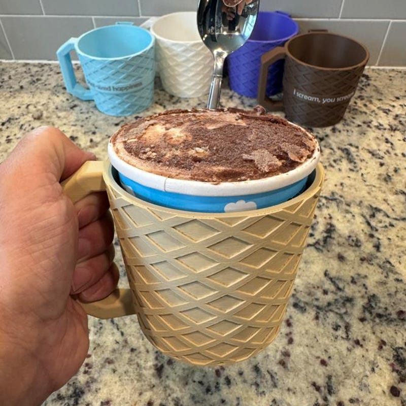 🍦Personalized Ice Cream Pint Holder, Reusable Cozy Mug in Multiple Colors with Handle and Spoon Slot to Keep Your Hands Warm