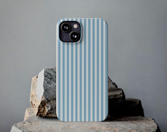 Light Blue Striped iPhone Case, Aesthetic Cute Phone Case, Preppy Phone Cover for iPhone 16, 15, 14, 13, 12, 11 Pro Max Mini, Girl Slim Case