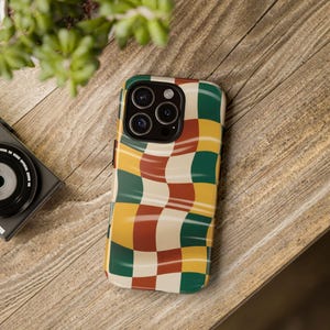 Retro Wavy Checker Phone Case for iPhone 14 15 16 Pro Max Mini, Samsung S24 S25 Ultra Google Pixel, Matte Glossy Tough Protective Cover Case