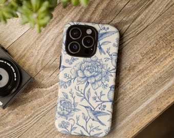 Bird Floral Phone Case, Vintage Botanical Tough Protective Cover for iPhone 13 14 15 16 Pro Max Mini Plus Samsung Galaxy Ultra, Google Pixel