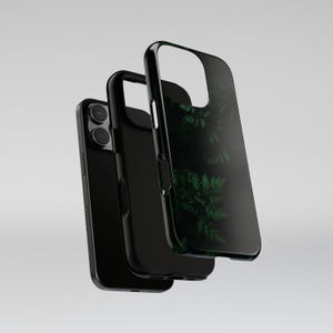 Dunkelgrüne Blatt Handyhülle, Botanical Aesthetic Nature Tough Cover für iPhone 11 12 13 14 15 16 Pro Max, Samsung S24 S25 Ultra, Google Pixel