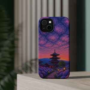 Japanese Temple Phone Case, Aesthetic Sunset iPhone Cover, For iPhone 13 14 15 Plus Pro Max Mini, Magsafe Protective Cover for iPhone