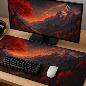 Scenic Mountain Mouse Pad XL, Nature Desk Mat for Office & Gaming | Colorful Desk Decor Gift for Him, Outdoor Lovers, Cottagecore Aesthetic