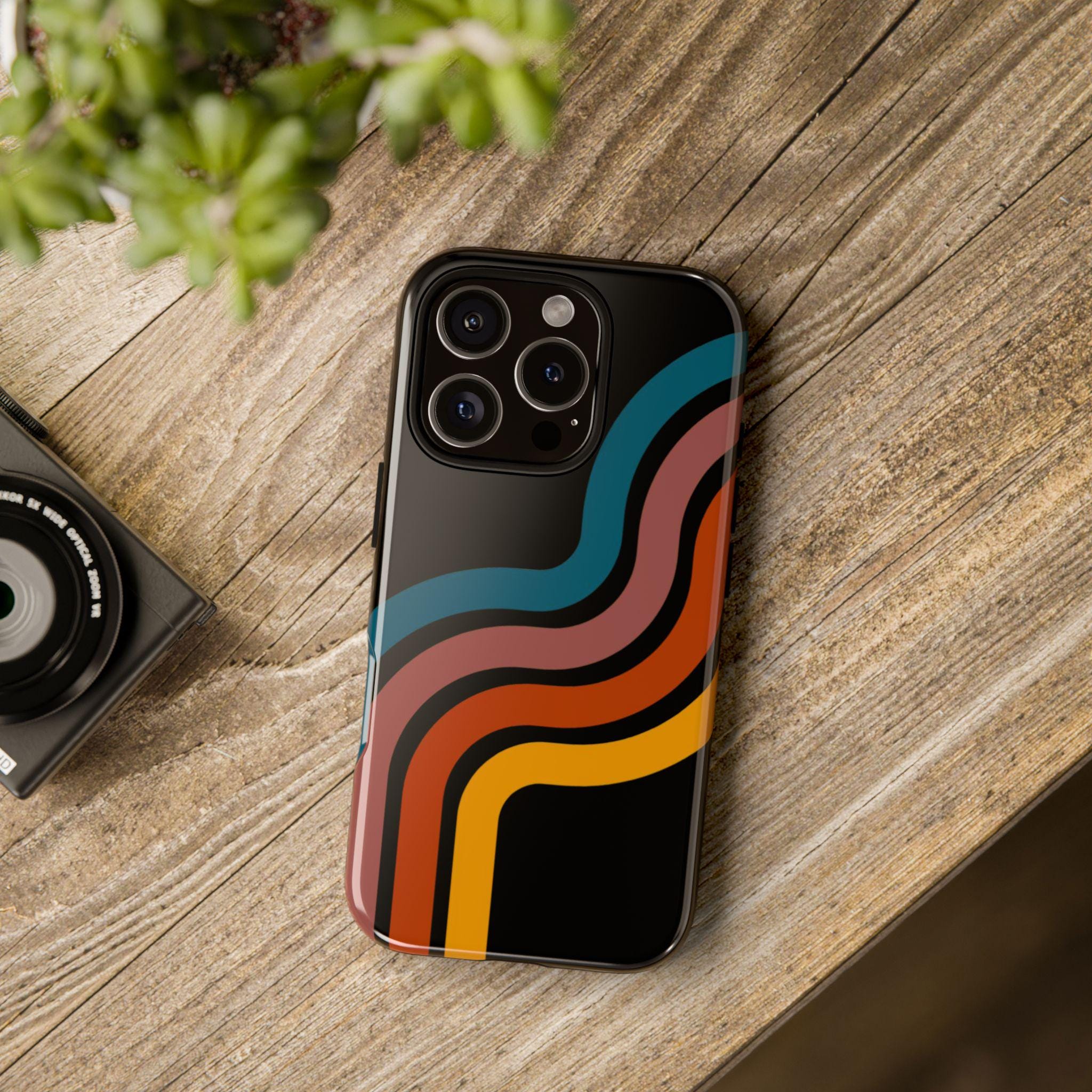 Retro Wave Stripe Phone Case for iPhone 13 14 15 16 Pro Max, Samsung S24 S25 Ultra, Google Pixel, Matte Glossy Tough Protective Cover Case