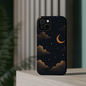 Night Sky Moon and Stars Phone Case | iPhone case 16 15 14 13 12 Pro Max Mini Case | Aesthetic Celestial iPhone Cover | Magsafe iPhone Case