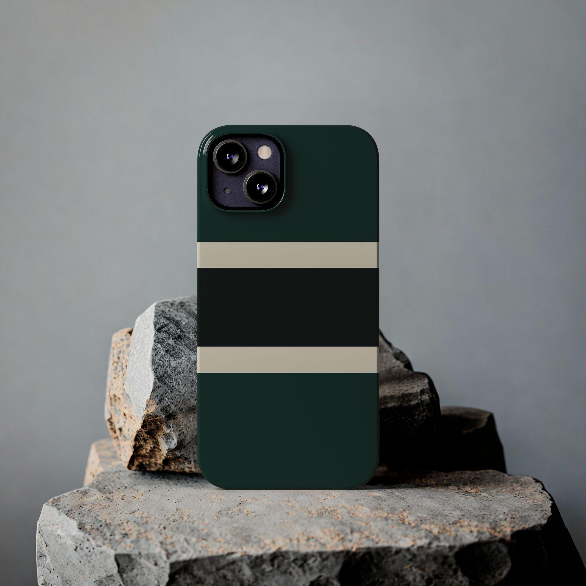 Green Stripe Retro iPhone Case, Slim Fit Minimalist, Stylish, Gift Phone Case, For iPhone X, XR, XS, 11, 12, 13, 14, 15 Plus, Pro, Pro Max
