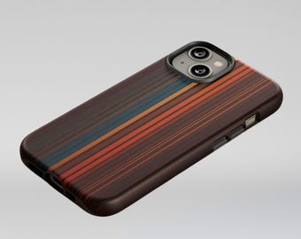 Retro Stripe Tough Phone Case for iPhone 14 15 16 Pro Max, Samsung S24 S25 Ultra, Pixel, Matte Glossy Bold Lines Pattern Protective Cover