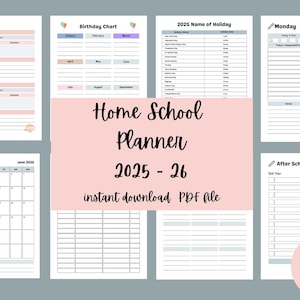 86 Pages Planner, Homeschool Planner-Printable-Lesson Planner-Weekly Planner-Schedule-Attendance -Unit Study -Reading Log - Digital Download