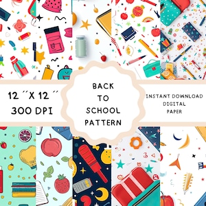 Back to School Seamless Patterns, Digital Paper Pack, Back to School, Seamless Pattern, Teacher, School Backgrounds, Patterns,