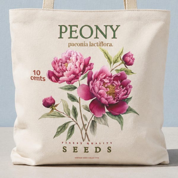 Birth Month Flower Tote Bag Peony Birthday Gift For Friend Botanical Cottagecore Tote Flower Bag Vintage Peonies Gift Friend Birthday