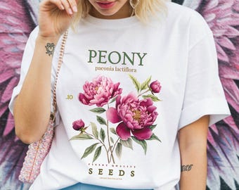 Peony Tee Shirt Plant Lover Gift Women Birthday Present Cottagecore Peonies Gardening Mom Shirt Vintage Style Botanical Tshirt Flower Tee
